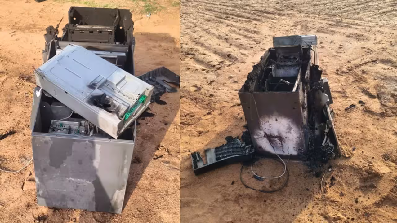 SBI ATM | ఏకంగా ఏటీఎం మెషిన్ ఎత్తుకెళ్లారు.. నగదు కాజేసీ, పెట్రోల్తో కాల్చేశారు..