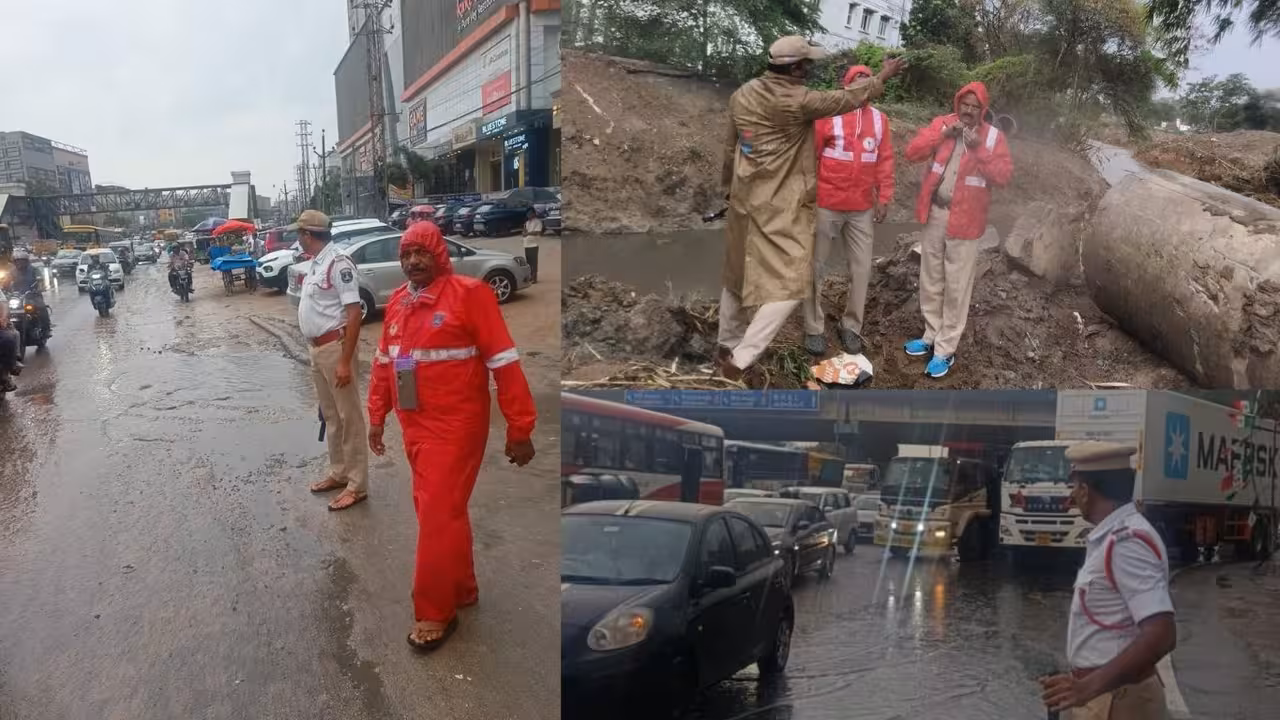 Cyberabad Police | పోలీసులకు హ్యాట్సప్.. వర్షంలోనూ ప్రజాసేవకే అంకితం