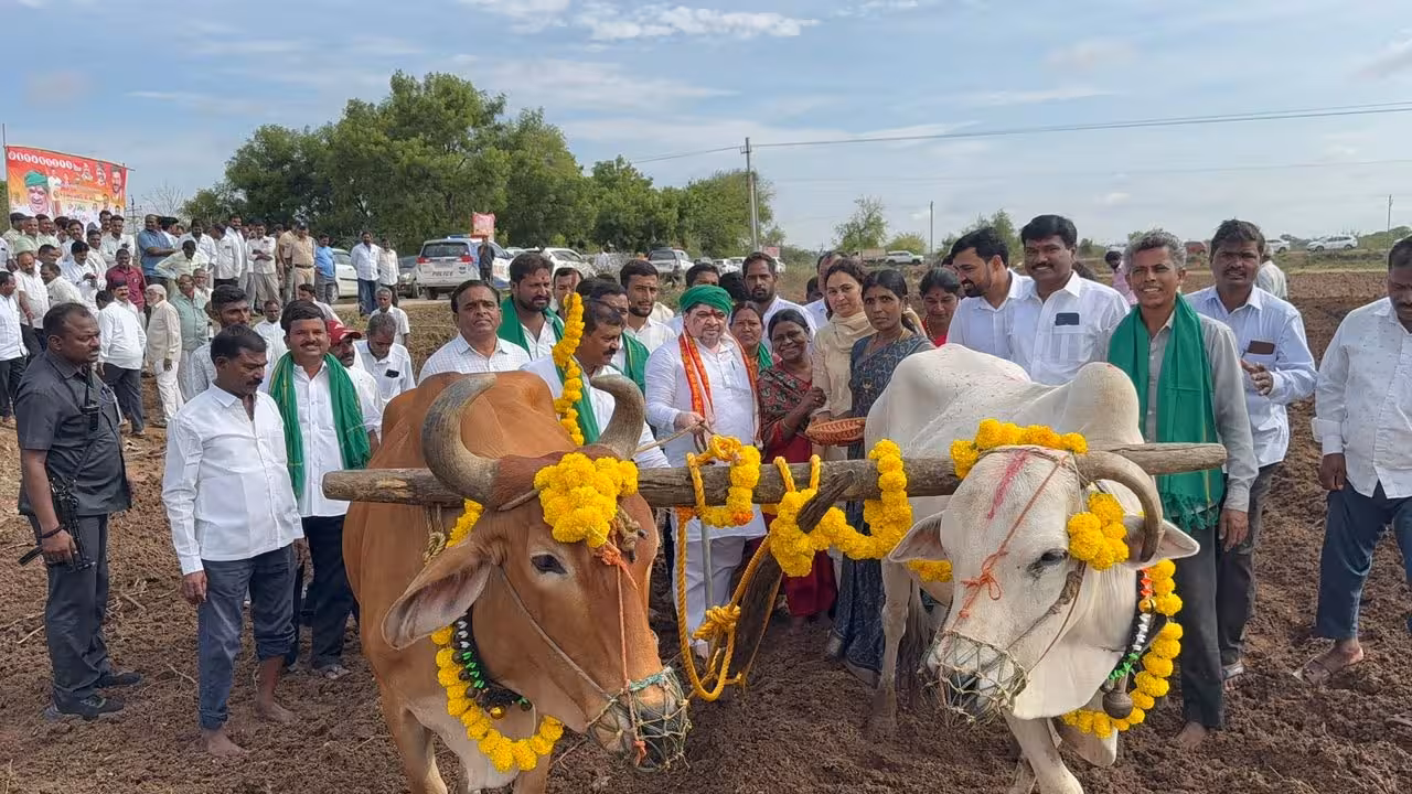 Minister Ponnam Prabhakar Ploughs Field on Eruvaka Pournami