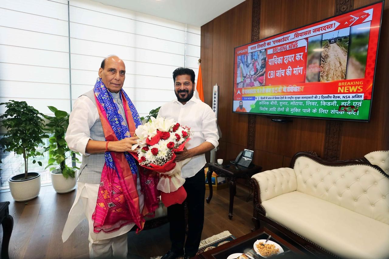 CM Revanth Reddy Meets Rajnath Singh for Adilabad Airport Development