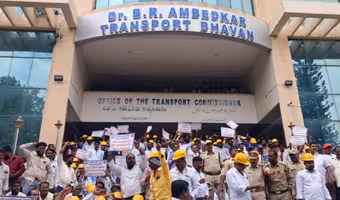 Concrete mixer operators protest | కాంక్రీట్ మిల్లర్ల ఆందోళన.. ఖైరతాబాద్ ఆర్టీవో కార్యాలయం వద్ద ఉద్రిక్తత