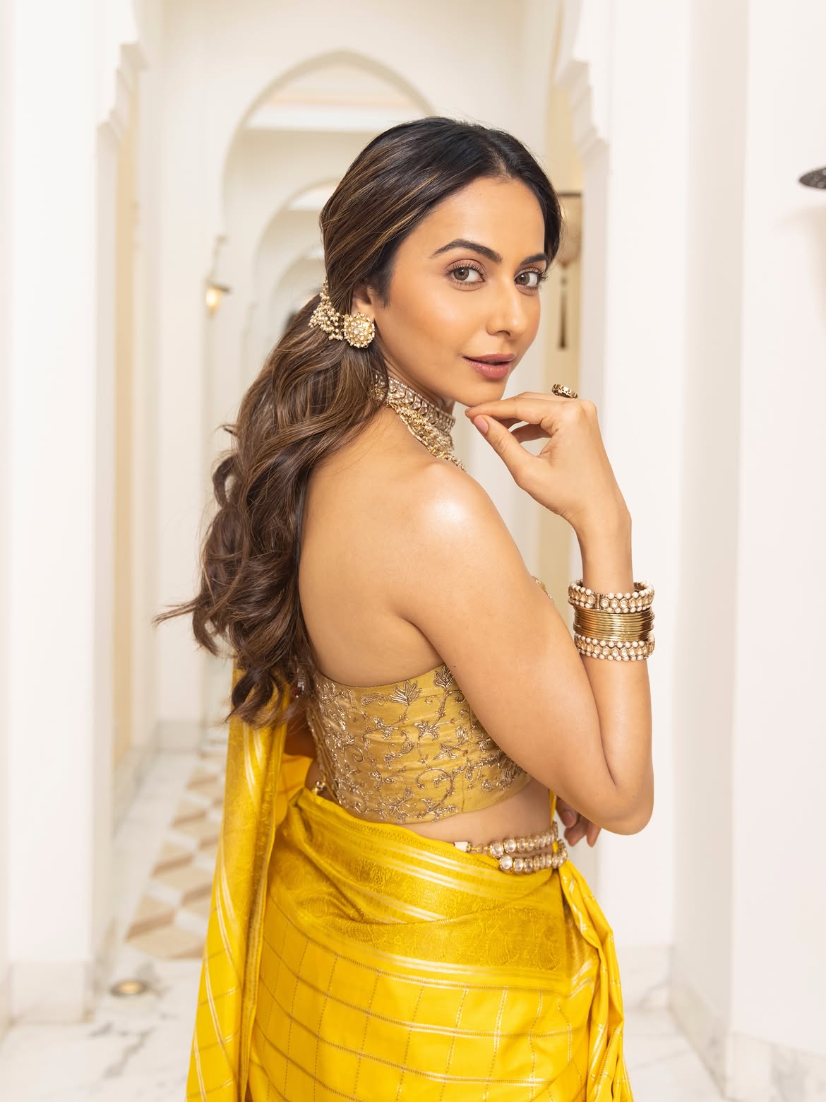 రకుల్ ధరించిన చీర ఖరీదు రెండు లక్షల ముప్పై వేలకుపైనే ఉంటుందని సమాచారం.
