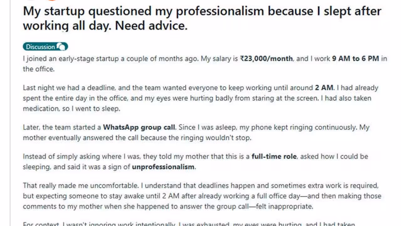 Unprofessional to Sleep After Work? Viral Reddit Post Sparks Debate