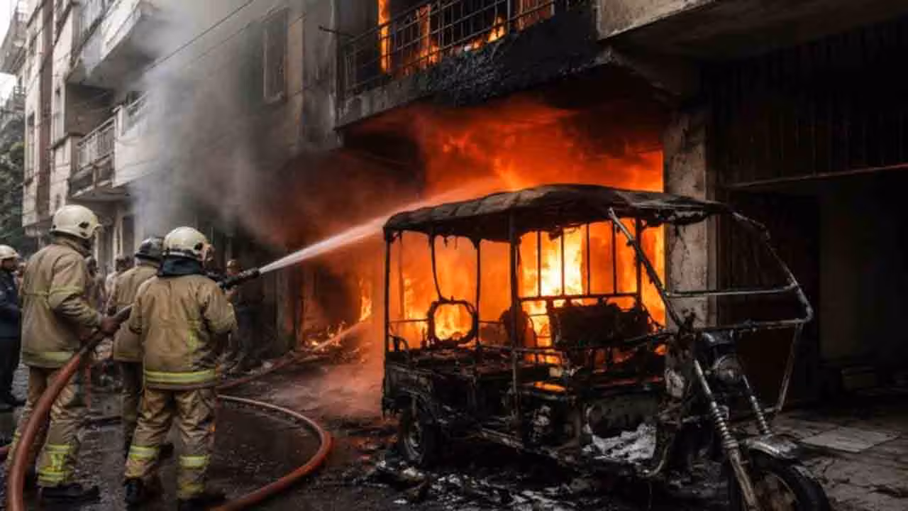 e-rickshaw battery blast | ఈ రిక్షా బ్యాటరీ పేలి భారీ అగ్నిప్రమాదం.. ఇద్దరు మృతి