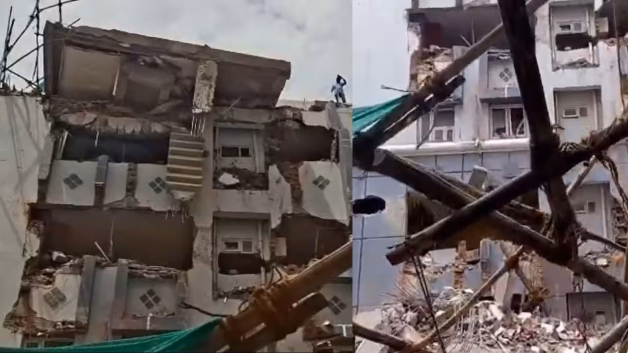 Building collapsed in Gachibowli | గచ్చిబౌలిలో ఘోర ప్రమాదం.. పేకమేడలా కూలిన ఏడంతస్తుల భవనం