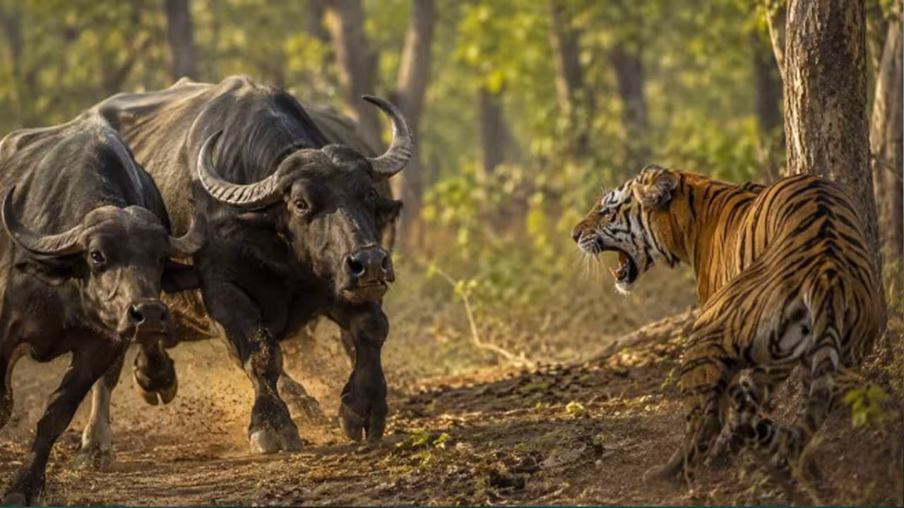 Tigress vs Buffaloes | ఆడ పులిపై బర్రెల దాడి.. ప్రాణాలతో బయటపడ్డ యజమాని