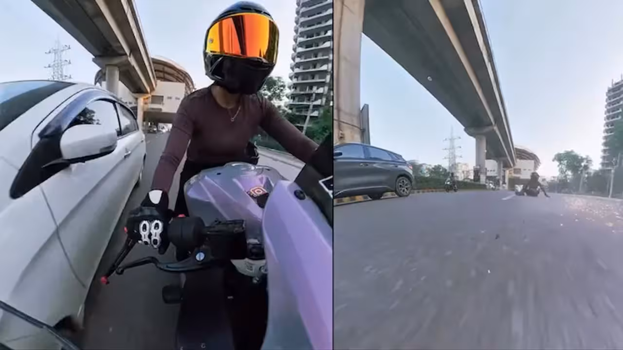 Gurugram Woman Biker Hit By Car | భయానక ఘటన: తనను వెంబడించొద్దన్నందుకు మహిళా బైకర్ను కారుతో ఢీకొట్టి.. వీడియో వైరల్