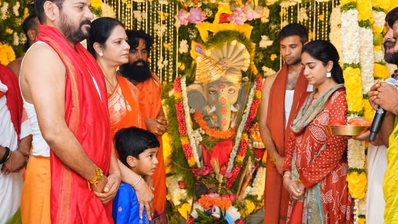 CM Revanth Reddy Participates in Ganesh Puja with Family
