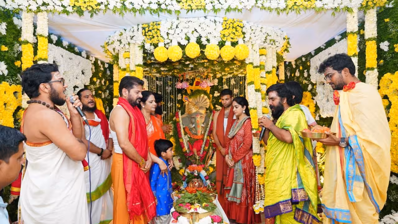 CM Revanth Reddy Participates in Ganesh Puja with Family