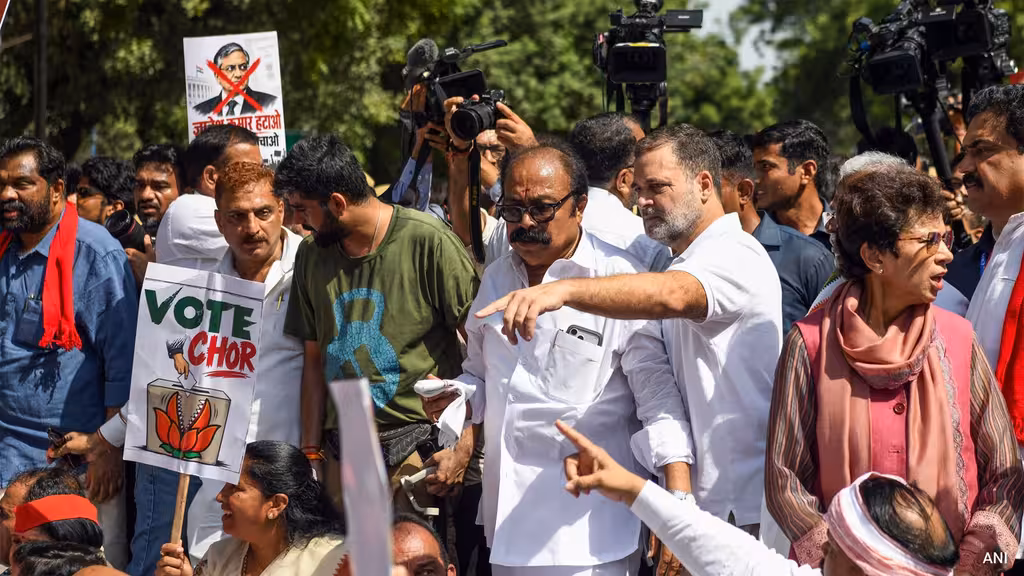 High Tension at ECI Rahul Gandhi Leads Mega March Against CEC