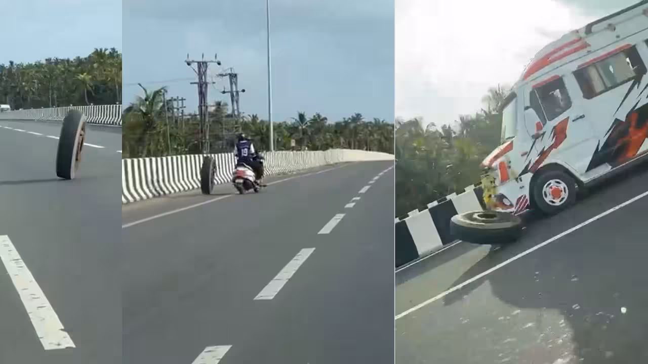 Lorry Tyre | రన్నింగ్లో ఉండగా ఊడిన లారీ టైరు.. హైవేపై పరుగులు.. వాహనదారులకు తప్పిన ప్రమాదం.. వీడియో